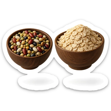 BOWL DI LEGUMI FLUTTUA IN ARIA INSIEME A BOWL DI FIOCCHI DI AVENA,  iperrealistico 4k sticker