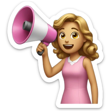 a girl in a pink dress talking into a megaphone sticker