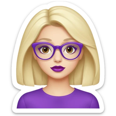 donna bella, occhi azzurri con occhiali, capelli medi, lisci e biondi, lavora al pc. Labbra color malva chiaro sticker