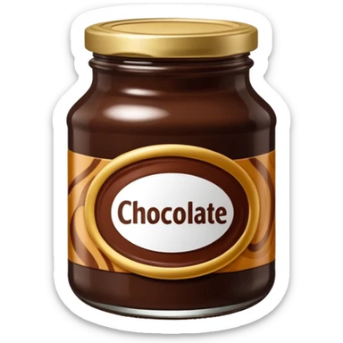 jar of chocolate spread glass or plastic deep brown glossy spread visible simple lid white brown or metallic blank label optional small swirl of spread on rim optional 3D clean style transparent background sticker