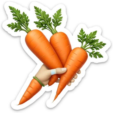 beige skin colored hand holding one long skinny carrot sticker