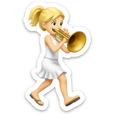 Blonde girl barefoot and marching while playing trumpet  sticker