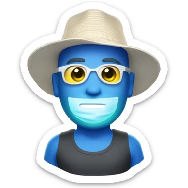 One caucasian headshot glowing with health and wearing a tanktop, hat and sunscreen  sticker