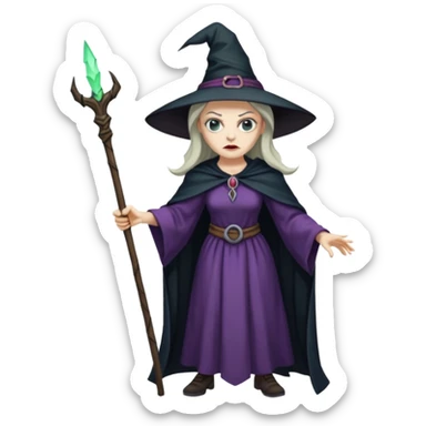 Pitonisa: mujer entre unos 40 y 50 años, cara de mala, malas intenciones, cara un poco deforme tipo bruja, y ropa antigua. cuerpo entero de la época púnica sticker