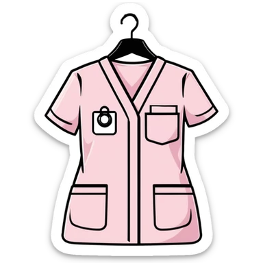 light pink medical scrubs uniform hanging on rack without any person sticker
