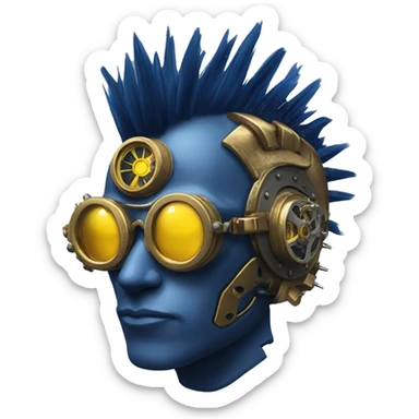 Navy blue Mohawk cyborg head with yellow steampunk goggles sticker