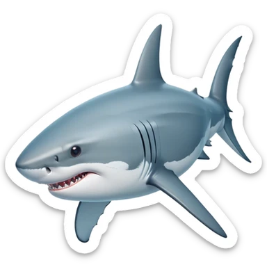 Beautiful and Majestic Great White Shark Portrait Emoji, Head and body resting peacefully with a serene, confident expression, showcasing its robust, torpedo-shaped form and a subtle, regal glint in its eyes, Simplified yet exquisitely endearing features, highly detailed, glowing with a soft, drowsy ocean light, high shine, relaxed and utterly majestic, stylized with an air of marine splendor, soft glowing outline, capturing the essence of a beautiful and majestic great white shark that feels destined to become the next viral icon of awe-inspiring ocean beauty! sticker