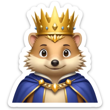 king hedgehog portrait, head and shoulders only, wearing a small golden crown, royal cape collar, proud confident expression, cute spiky fur details, fantasy royal vibe, 3D cartoon, mobile game icon style, clean background, no text, no watermark
 sticker