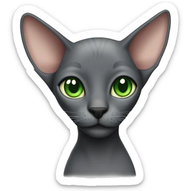Dark gray hairless cat with green eyes and big ears sticker