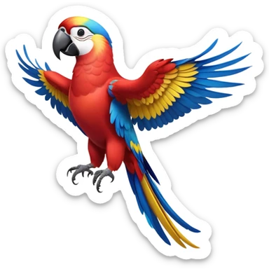 cinematic-macaw-realistic-full-body-standing-emoji,-vibrant-feathers-glowing-with-rich-reds,-blues,-and-yellows,-head-tilted-dramatically,-curved white-beak-gleaming,-piercing-dark-eyes-exuding-confidence,-simplified-yet-realistic-focused sticker