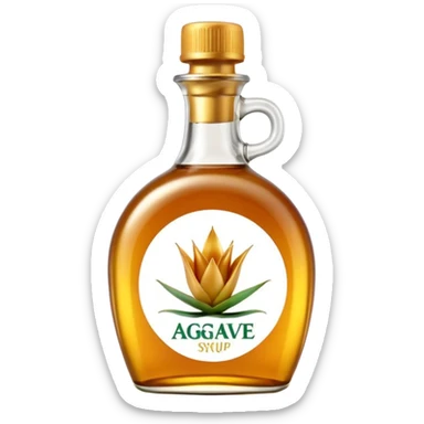 elegant transparent agave syrup bottle, golden-amber syrup, shiny, viscous, curved bottle, green or gold plastic cap, minimal label, no text, 3D-rendered, clean, soft shadows, transparent background, emoji scale sticker
