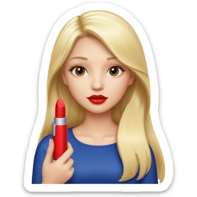 a girl with blonde long hair is holding lipstick on her hand  sticker