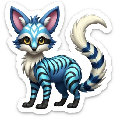 Futuristic furry fluffy floofy feathery tribal marked Genet-Absol-Kyurem-Zeraora-Primagen-fusion-creature  sticker
