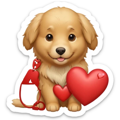 A dog holding a heart (modeled after a Golden Retriever) sticker