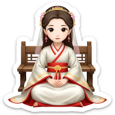 Beautiful girl wearing Hanfu h wedding dress sitting sticker