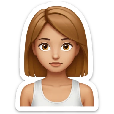 A light brown straight hair, hazel eyes, olive skin girl wearing a white tank top sticker