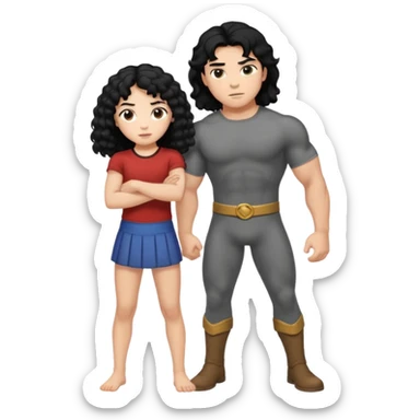 A strong man with straight black hair protecting a shorter girl with long curly black hair sticker