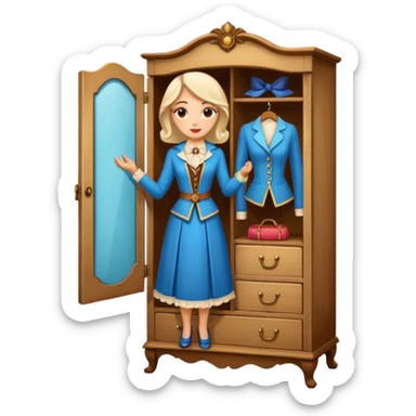 A character from the fairy tale Beauty and the Beast — the lady who was transformed into a wardrobe by magic. This character retains the wardrobe's original form while having a slight touch of anthropomorphism. sticker