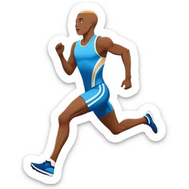 An icon showing a large stadium filled with cheering fans and bright lights In the background. The sky is clear and blue. a running track with lanes marked in white. A sprinter in mid-stride pushes forward, muscles tense.Transparent background emphasizes the speed and energy of running. sticker