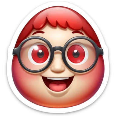 A single chubby crystal gemstone character wearing cute round glasses, chunky and irregular with faceted sides (not egg-shaped), [red] gradient, big glossy eyes behind the glasses and a wide happy smile, 3D cartoon game icon style, high detail, soft lighting, centered on a plain dark background sticker