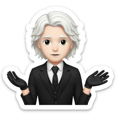 Male Goth with Top Hat
 Wavy shoulder-length hair, white skin, black suit and gloves, pale skin tone, white long hair sticker