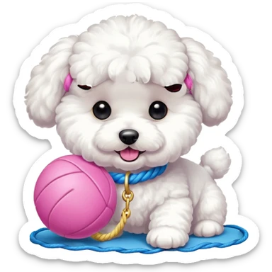 Bichon Frisé dog playing with toys sticker