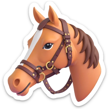Hermès-style horse head with elegant leather harness, luxury, minimal, 3D style sticker