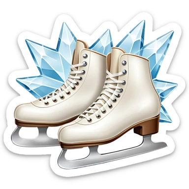 An icon showing a pair of elegant figure skates placed on the smooth, sparkling ice of a grand ice arena. The rink is surrounded by cheering spectators and soft arena lights, creating a beautiful, dynamic atmosphere. Transparent background highlights the grace and beauty of figure skating. sticker