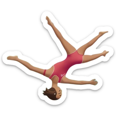 A person mid-air after jumping off a diving board, body slightly tense but moving forward. Below them, a pool labeled "Confidence", with ripples forming. A subtle 5-4-3-2-1 on the diving board shows they took the leap despite fear. sticker