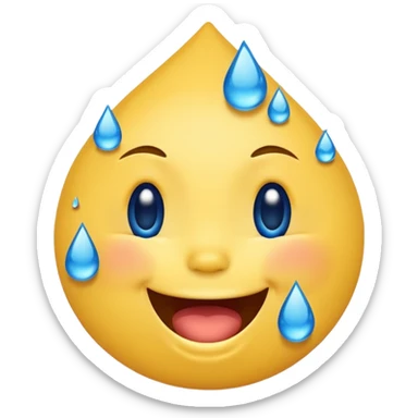 Emoji, yellow round laughing face, blue tears of joy on it. 2 big blue tear drops on each of the 2 cheeks sticker
