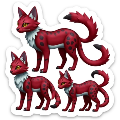 Epic complex knightly divine glorious futuristic detailed dark dusky gloomy deep gothic red, realistic Fakémon-Sprigatito-Floragato-Meowscarada-Trico-Sergal-Serval-Vernid-creature (full body) sticker