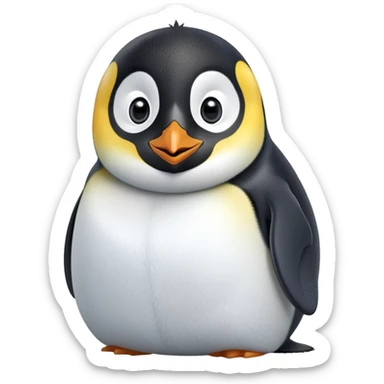 cinematic-cute-emperor-penguin-portrait-emoji,-head-tilted-playfully-and-inquisitively,-with-glossy,-pristine-plumage-accented-by-a-bright-beak-and-round,-sparkling-eyes-filled-with-curiosity,-simplified-yet-irresistibly-adorable-features zoomed into the face sticker