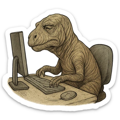 old dinosaur working at a computer sticker