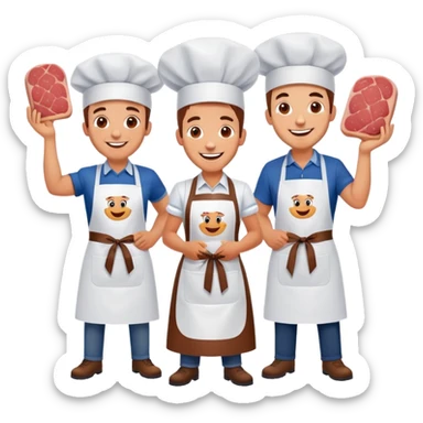 artists welcoming guests at a French  spam meat exhibition  sticker