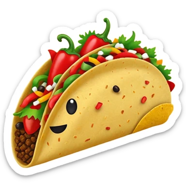 Mexican cuisine humanless avatar in bright style illustration. Taco with peppers, colorful palette, simple shapes, flat design, festive and bold. sticker