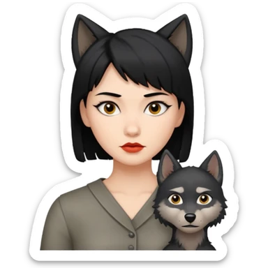 woman with black wolfcut hair, neutral expression sticker