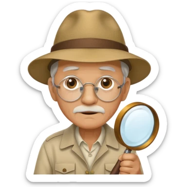 an old man with jungle and magnifying glass sticker