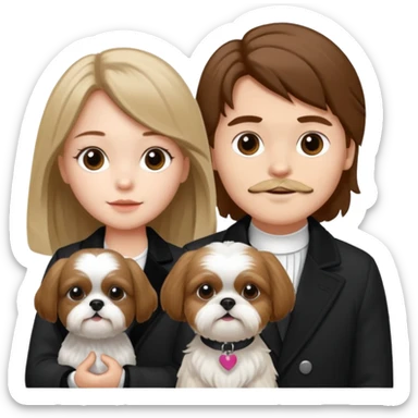 A couple boy with nice brown hair  and beautiful girl with long dark blond hair and with two shih tzu dogs with  black and white coat sticker