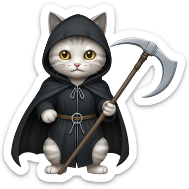 cat fighting the grim reaper  sticker