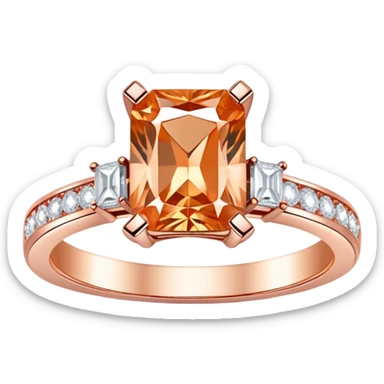 Rectangle cut peach diamond ring rose gold with two white diamonds  sticker