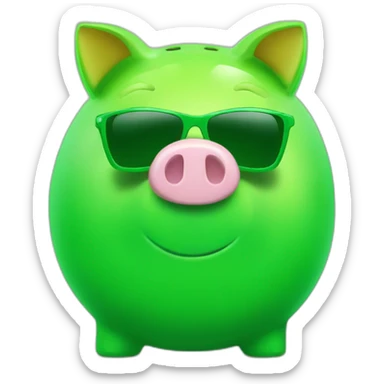 green piggybank with green sunglasses sticker