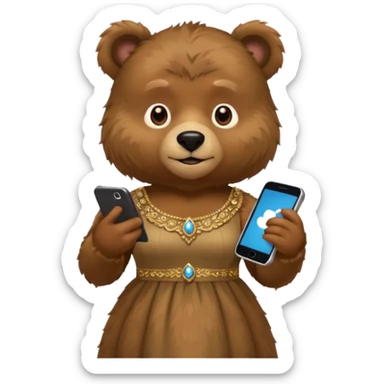russia bear with custome dress and smartphone sticker