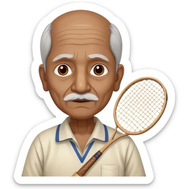 ancient guru india old man with 1 badminton racket sticker