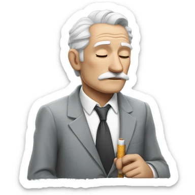 grandpa in a gray suit sleeping in the bed with a cigarette and whis sticker