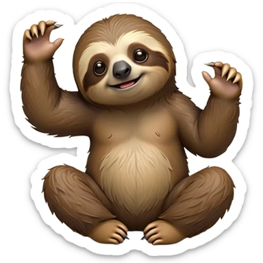 cinematic-sloth-realistic-full-body-sitting-emoji,-long-curved-claws-clinging,-thick-shaggy-brown-fur-slightly-ruffled,-head-tilted-dramatically,-slow-blinking-eyes-filled-with-serene-wisdom,-simplified-yet-realistic-focused-features,-highly-detailed,-glowing-with-an-almost-sarcastic-glow sticker