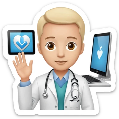 doctor on a video call consultation with stethoscope and computer screen sticker