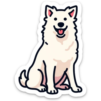 A pure white Border Collie dog sitting, with fluffy fur, alert pointed ears, and friendly expression sticker