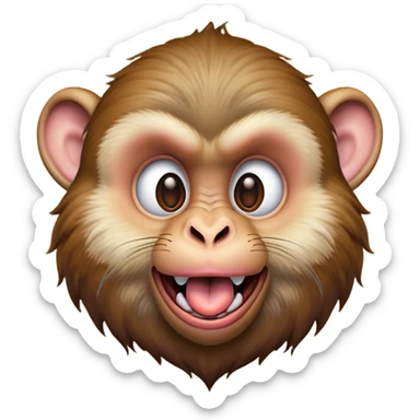 Cinematic Silly Macaque Portrait Emoji, Sporting a comically contorted face with crossed eyes and a tongue playfully sticking out, set against a backdrop of soft, detailed fur and a dynamic, agile build, Simplified yet humorously expressive features, highly detailed, glowing with a warm, jovial glow, high shine, exuberantly playful and cheeky, stylized with an air of quirky primate humor, soft glowing outline, capturing the essence of a silly macaque that appears ready to burst out of the screen with contagious laughter! sticker