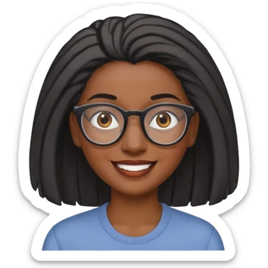 emoji of a black grandma women with longer past shoulder black and gray hair with glasses and brown eyebrows sticker