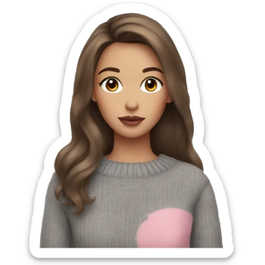 Brown hair, long eyelashes, pink lips. and a grey sweater. sticker